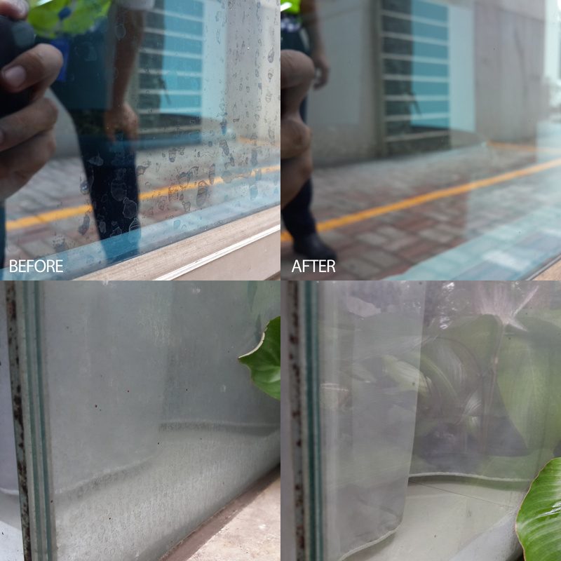 Pembersihan kaca dan ACP sebelum dan sesudah